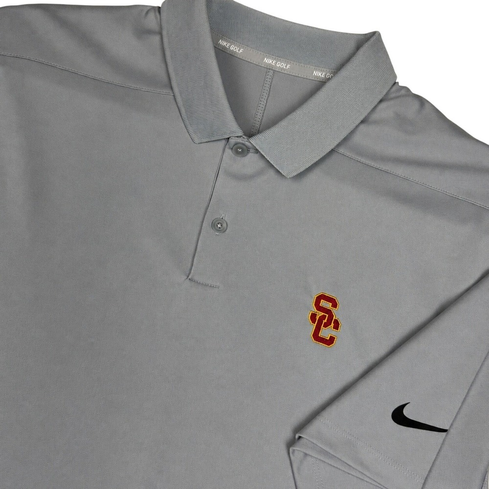 NWT Nike Golf Dri-FIT USC Trojans Polo Shirt Men XL Gray Standard Fit Collegiate